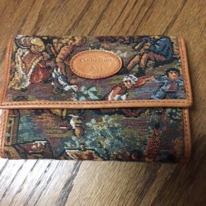 Vintage Gobelins Art Tapestry & Leather Fold Over Wallet